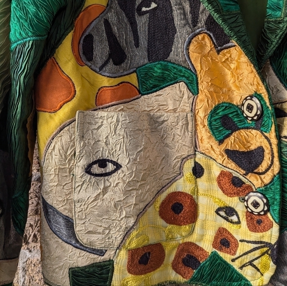 Vintage 90s Anage Jungle Cats Giraffe Zebra Patchwork Blazer Size Small - Picture 6 of 13